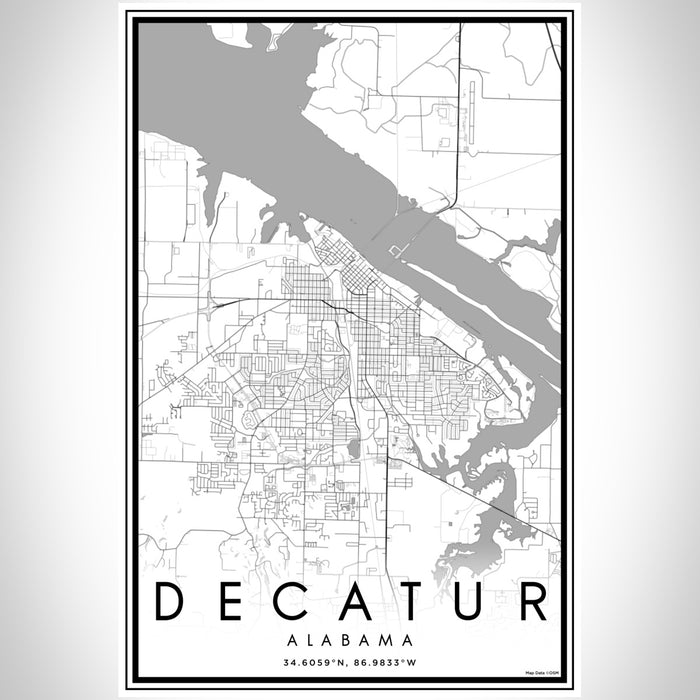 Decatur Alabama Map Print Portrait Orientation in Classic Style With Shaded Background