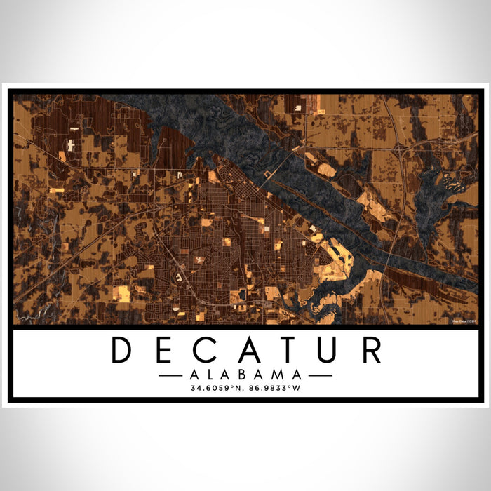 Decatur Alabama Map Print Landscape Orientation in Ember Style With Shaded Background