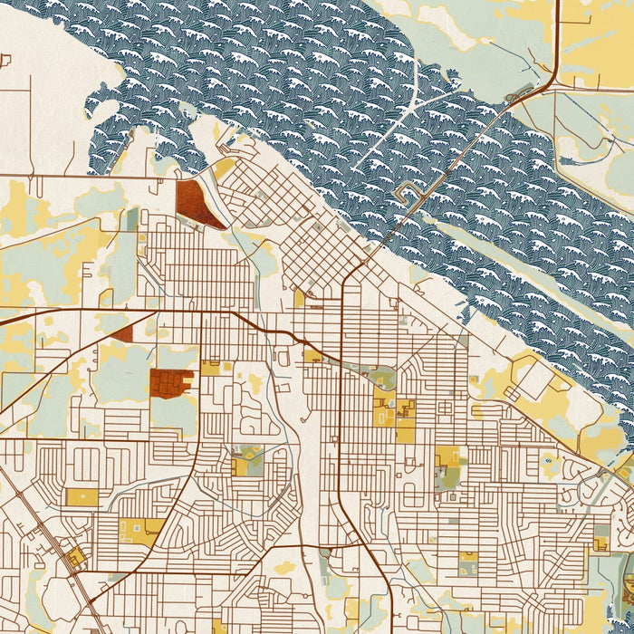 Decatur Alabama Map Print in Woodblock Style Zoomed In Close Up Showing Details