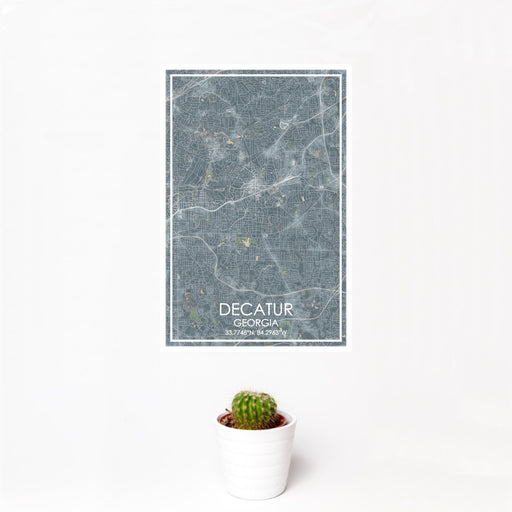 12x18 Decatur Georgia Map Print Portrait Orientation in Afternoon Style With Small Cactus Plant in White Planter