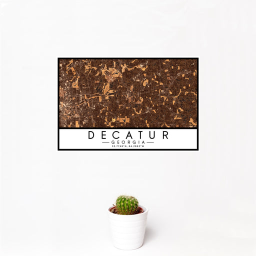 12x18 Decatur Georgia Map Print Landscape Orientation in Ember Style With Small Cactus Plant in White Planter