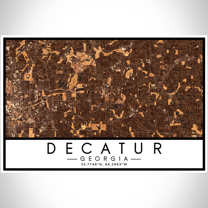 Decatur Georgia Map Print Landscape Orientation in Ember Style With Shaded Background