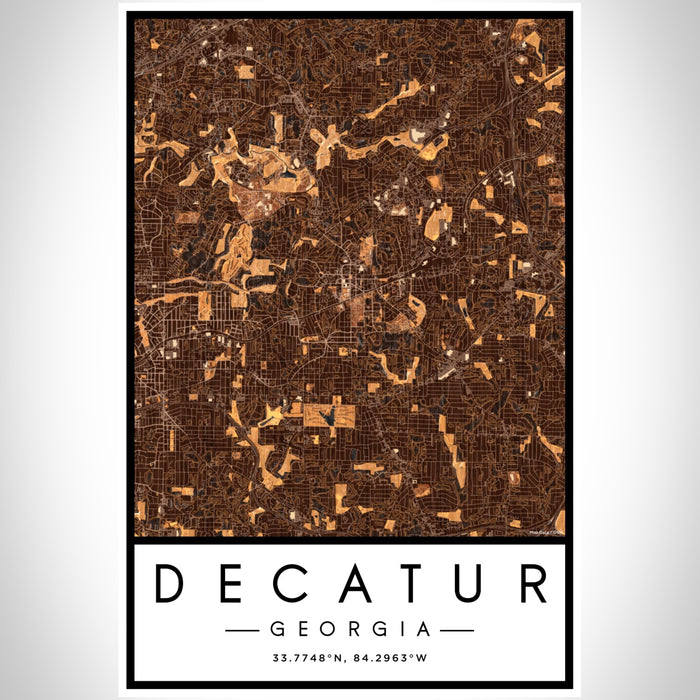 Decatur Georgia Map Print Portrait Orientation in Ember Style With Shaded Background