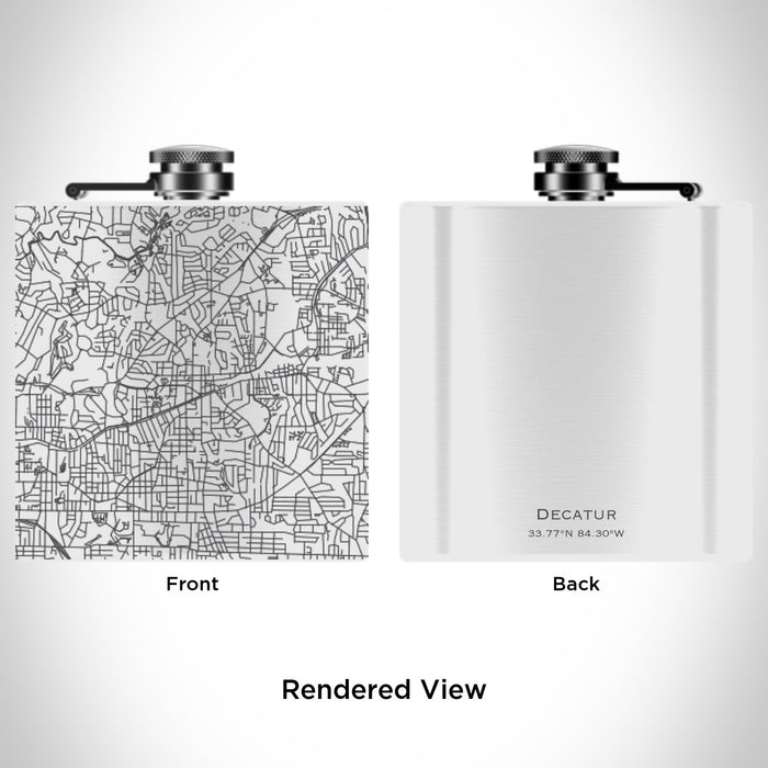 Rendered View of Decatur Georgia Map Engraving on 6oz Stainless Steel Flask in White