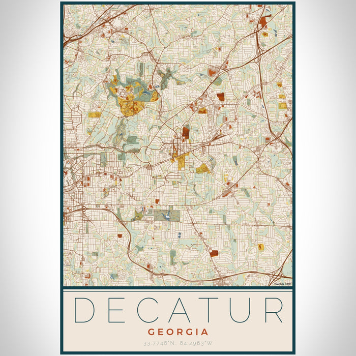 Decatur Georgia Map Print Portrait Orientation in Woodblock Style With Shaded Background