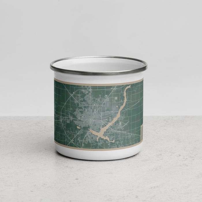 Front View Custom Decatur Illinois Map Enamel Mug in Afternoon