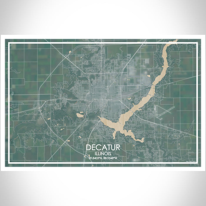 Decatur Illinois Map Print Landscape Orientation in Afternoon Style With Shaded Background