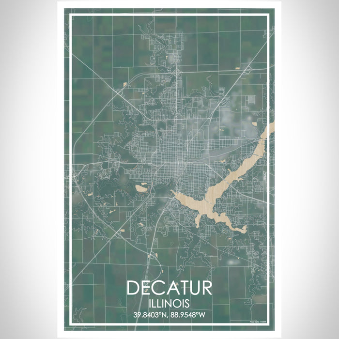 Decatur Illinois Map Print Portrait Orientation in Afternoon Style With Shaded Background