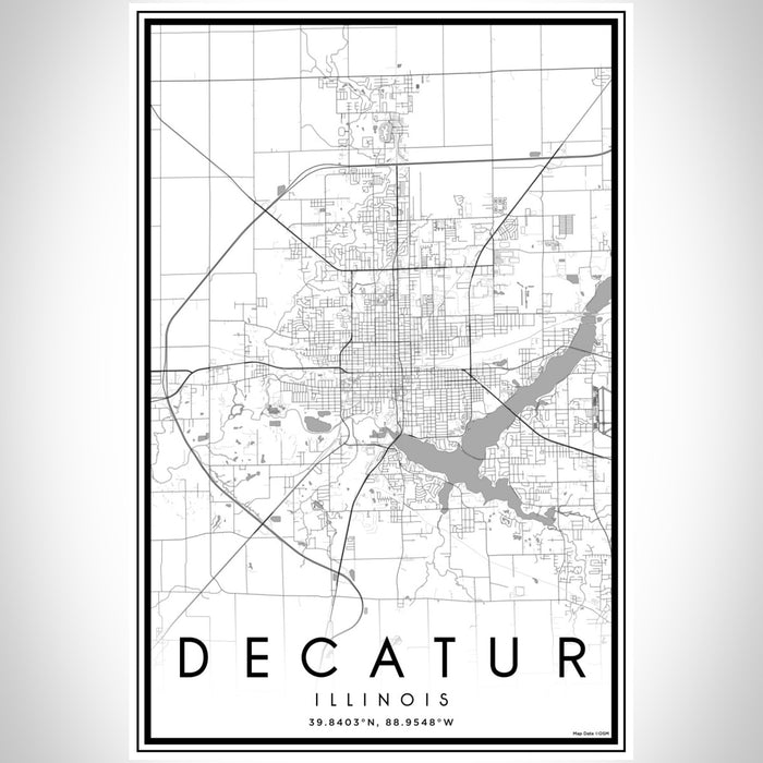 Decatur Illinois Map Print Portrait Orientation in Classic Style With Shaded Background
