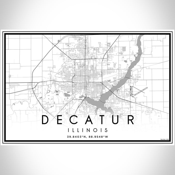Decatur Illinois Map Print Landscape Orientation in Classic Style With Shaded Background