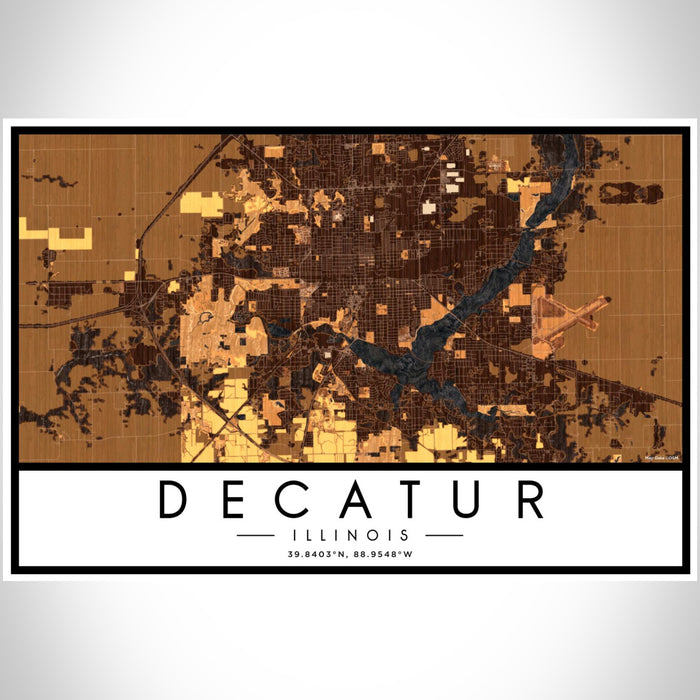 Decatur Illinois Map Print Landscape Orientation in Ember Style With Shaded Background