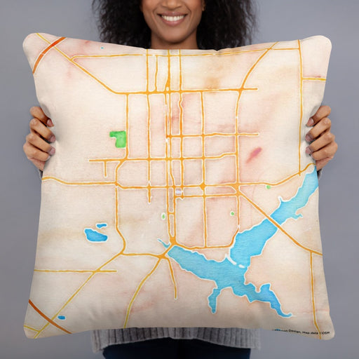 Person holding 22x22 Custom Decatur Illinois Map Throw Pillow in Watercolor