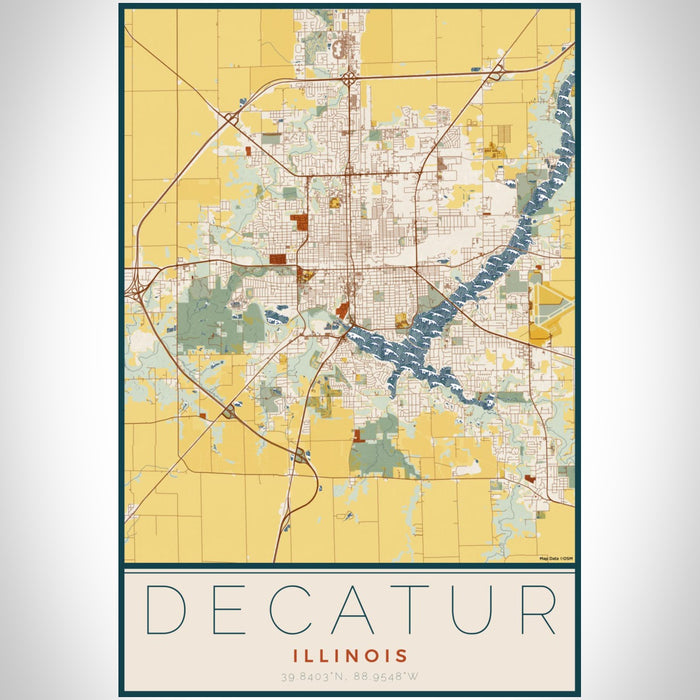 Decatur Illinois Map Print Portrait Orientation in Woodblock Style With Shaded Background
