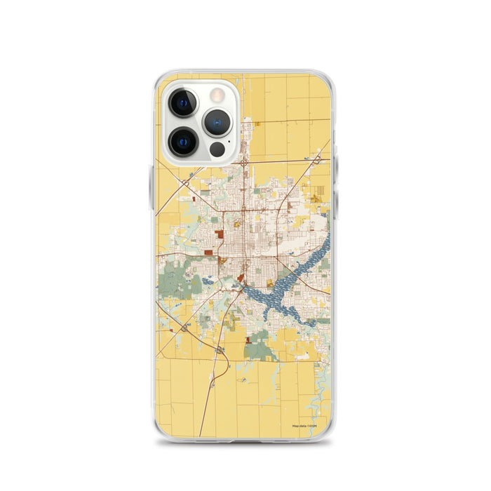 Custom Decatur Illinois Map iPhone 12 Pro Phone Case in Woodblock