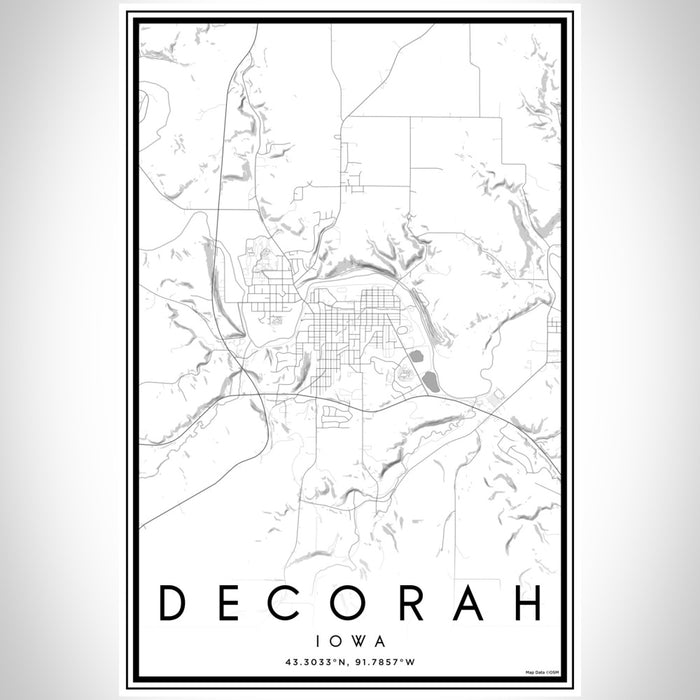 Decorah Iowa Map Print Portrait Orientation in Classic Style With Shaded Background