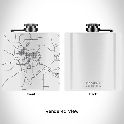 Rendered View of Decorah Iowa Map Engraving on 6oz Stainless Steel Flask in White