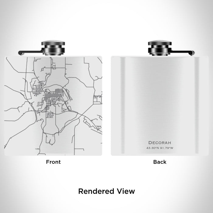 Rendered View of Decorah Iowa Map Engraving on 6oz Stainless Steel Flask in White