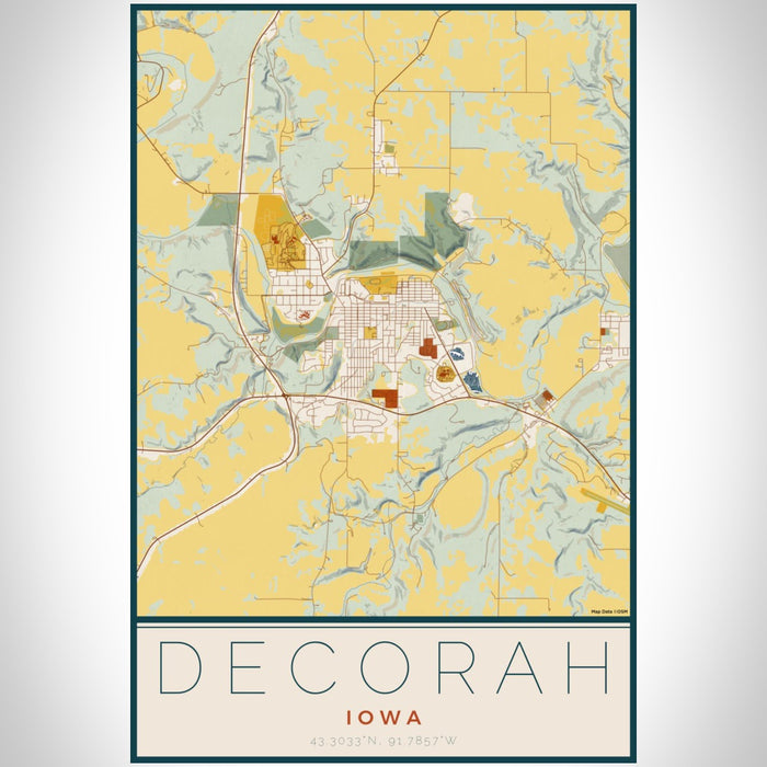 Decorah Iowa Map Print Portrait Orientation in Woodblock Style With Shaded Background