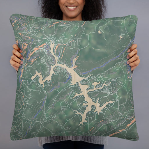 Person holding 22x22 Custom Deep Creek Lake Maryland Map Throw Pillow in Afternoon