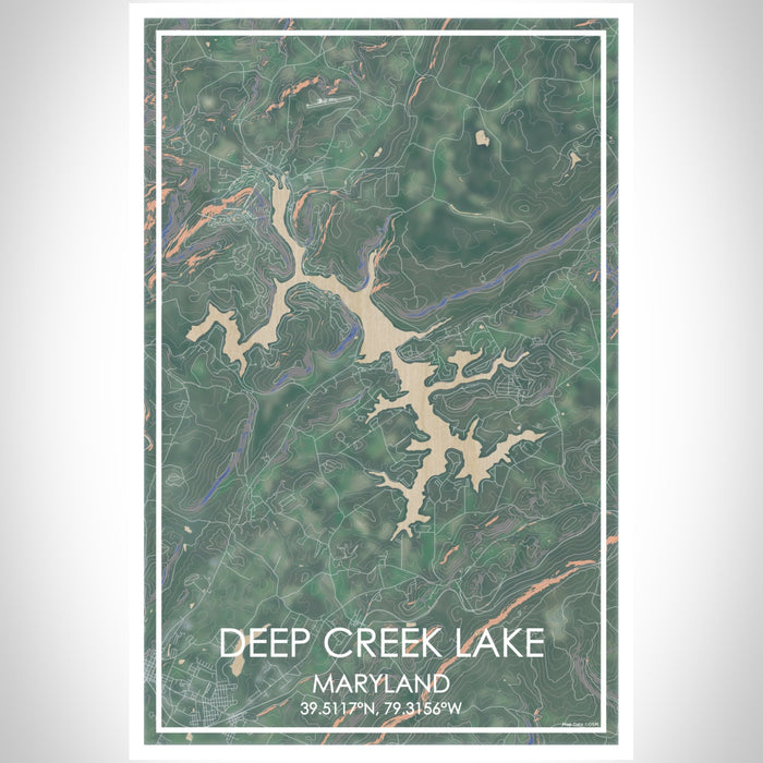 Deep Creek Lake Maryland Map Print Portrait Orientation in Afternoon Style With Shaded Background