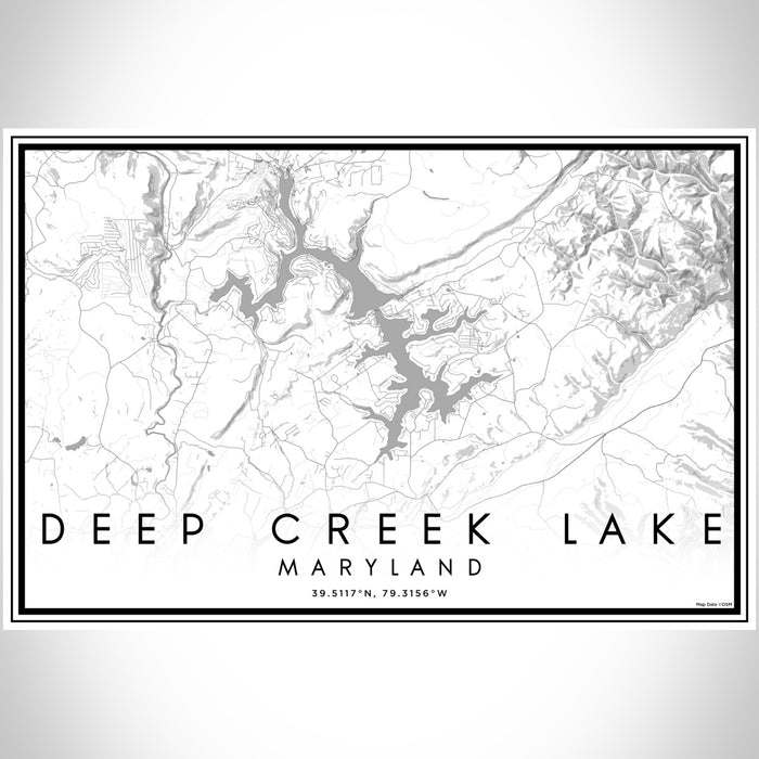 Deep Creek Lake Maryland Map Print Landscape Orientation in Classic Style With Shaded Background