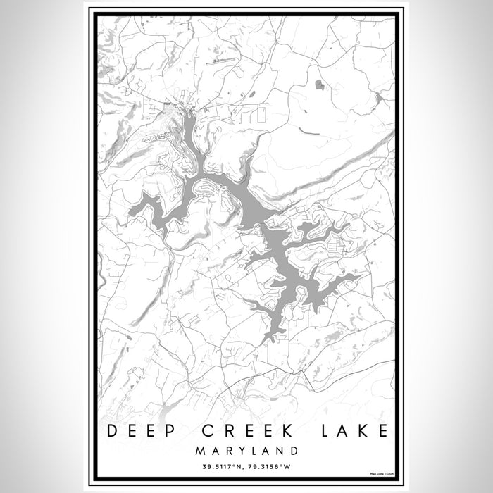 Deep Creek Lake Maryland Map Print Portrait Orientation in Classic Style With Shaded Background