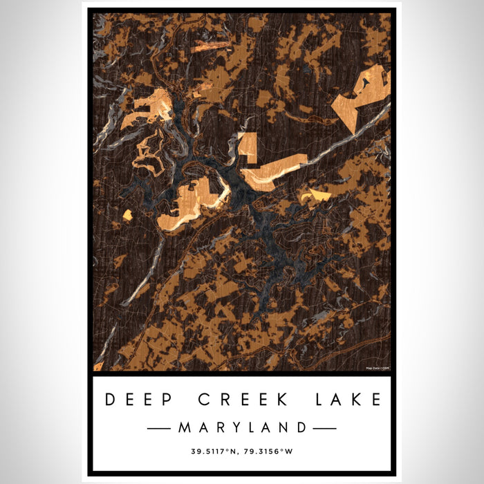 Deep Creek Lake Maryland Map Print Portrait Orientation in Ember Style With Shaded Background