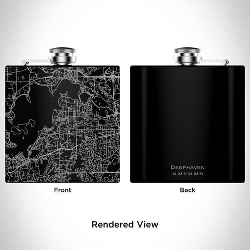 Rendered View of Deephaven Minnesota Map Engraving on 6oz Stainless Steel Flask in Black