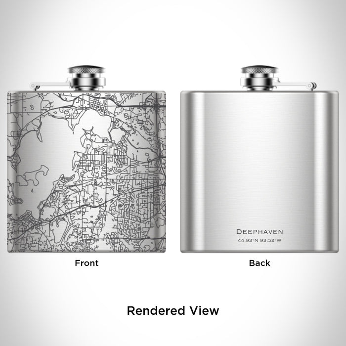 Rendered View of Deephaven Minnesota Map Engraving on 6oz Stainless Steel Flask