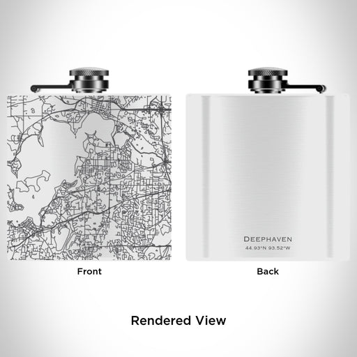 Rendered View of Deephaven Minnesota Map Engraving on 6oz Stainless Steel Flask in White
