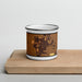 Front View Custom DeKalb Illinois Map Enamel Mug in Ember on Cutting Board