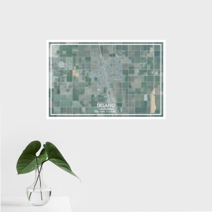 16x24 Delano California Map Print Landscape Orientation in Afternoon Style With Tropical Plant Leaves in Water