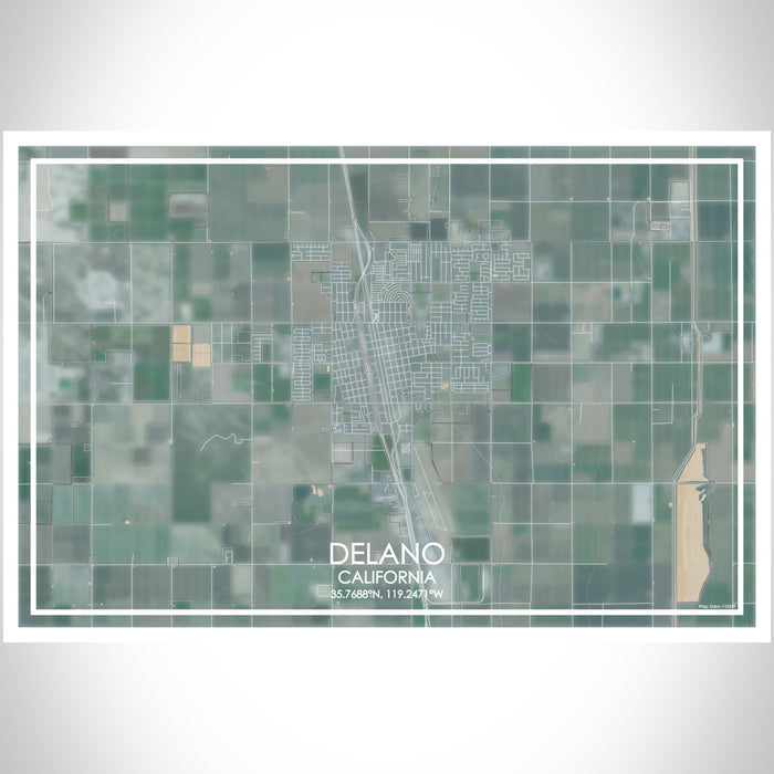 Delano California Map Print Landscape Orientation in Afternoon Style With Shaded Background