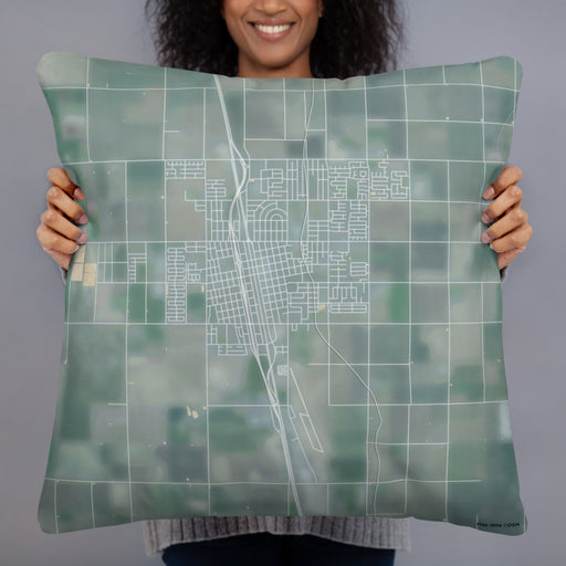 Person holding 22x22 Custom Delano California Map Throw Pillow in Afternoon