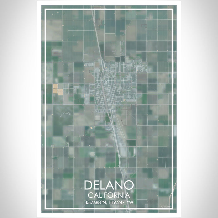 Delano California Map Print Portrait Orientation in Afternoon Style With Shaded Background