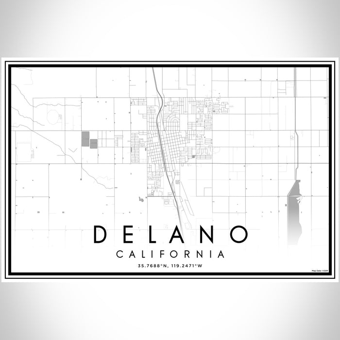 Delano California Map Print Landscape Orientation in Classic Style With Shaded Background