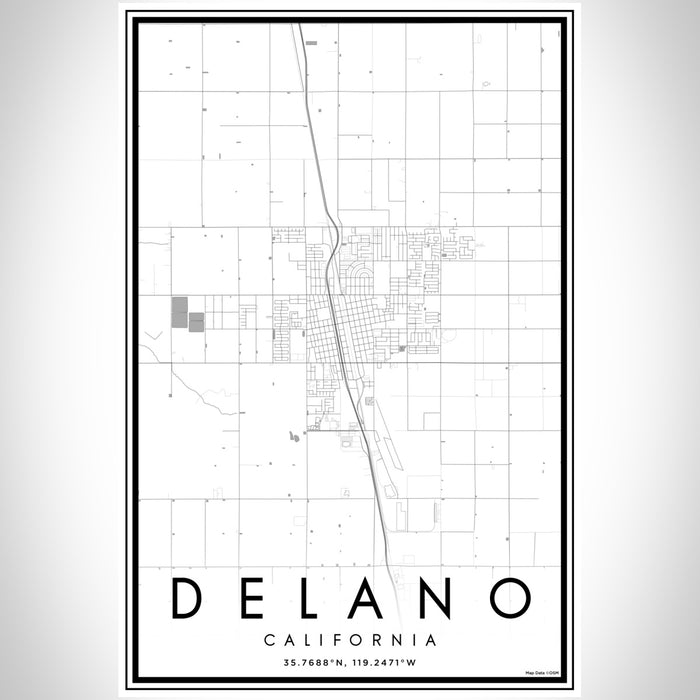 Delano California Map Print Portrait Orientation in Classic Style With Shaded Background