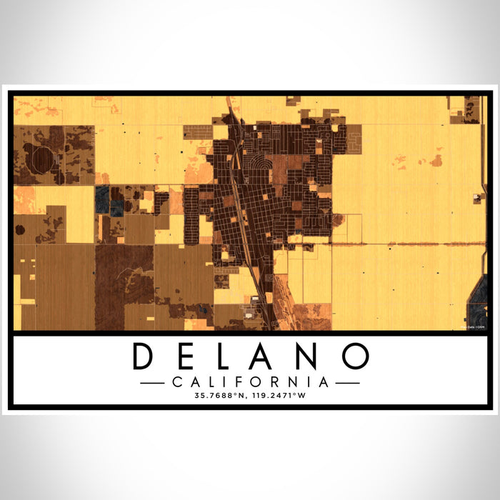 Delano California Map Print Landscape Orientation in Ember Style With Shaded Background
