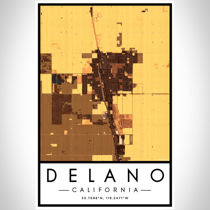 Delano California Map Print Portrait Orientation in Ember Style With Shaded Background