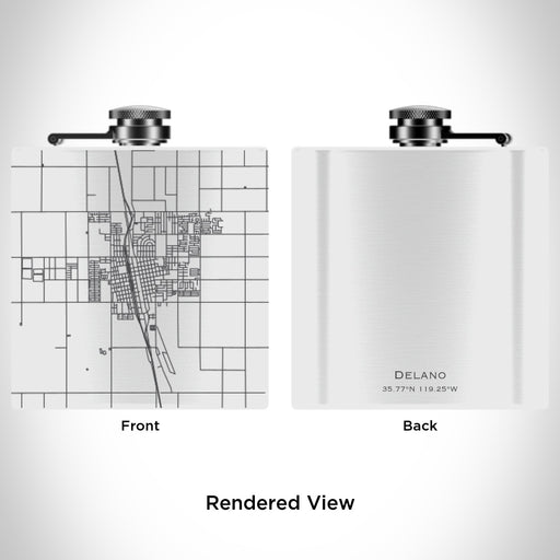 Rendered View of Delano California Map Engraving on 6oz Stainless Steel Flask in White