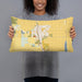 Person holding 20x12 Custom Delano California Map Throw Pillow in Woodblock