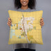 Person holding 18x18 Custom Delano California Map Throw Pillow in Woodblock