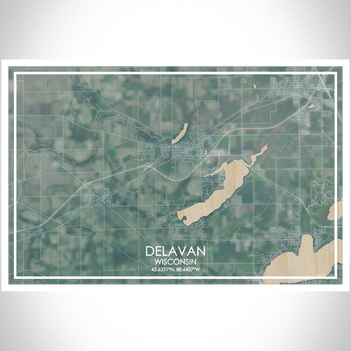 Delavan Wisconsin Map Print Landscape Orientation in Afternoon Style With Shaded Background