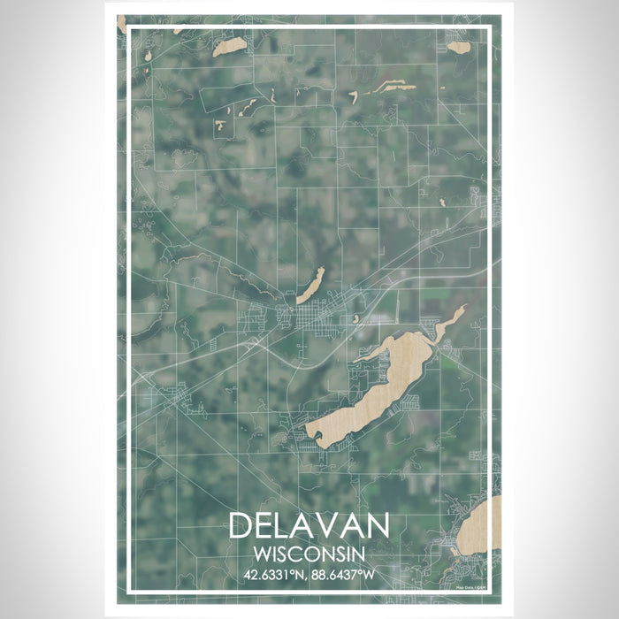 Delavan Wisconsin Map Print Portrait Orientation in Afternoon Style With Shaded Background
