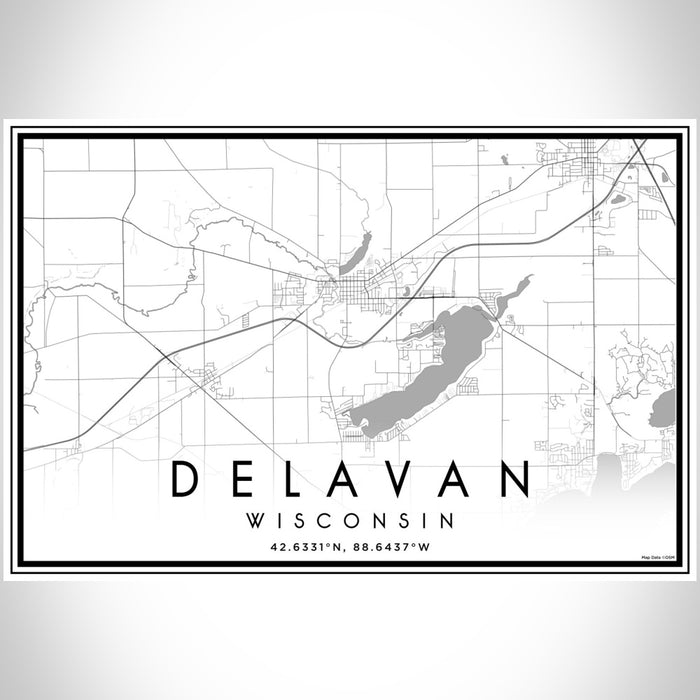 Delavan Wisconsin Map Print Landscape Orientation in Classic Style With Shaded Background