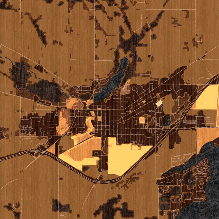 Delavan Wisconsin Map Print in Ember Style Zoomed In Close Up Showing Details