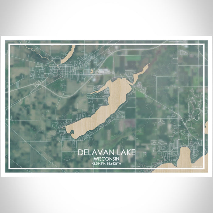 Delavan Lake Wisconsin Map Print Landscape Orientation in Afternoon Style With Shaded Background