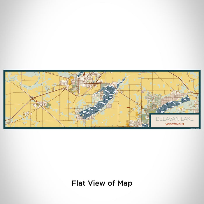 Flat View of Map Custom Delavan Lake Wisconsin Map Enamel Mug in Woodblock