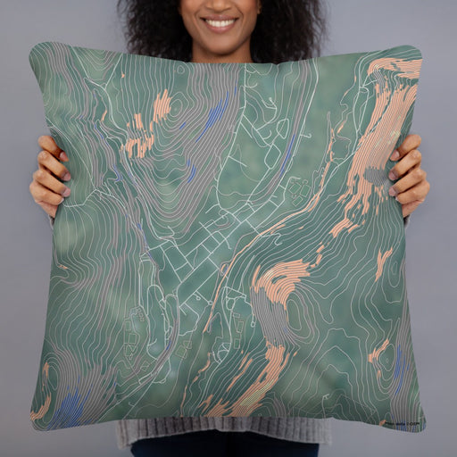 Person holding 22x22 Custom Delhi New York Map Throw Pillow in Afternoon