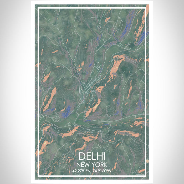 Delhi New York Map Print Portrait Orientation in Afternoon Style With Shaded Background